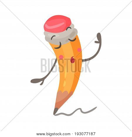 Cute embarrassed cartoon humanized pencil character with flushed red cheeks vector Illustration isolated on a white background