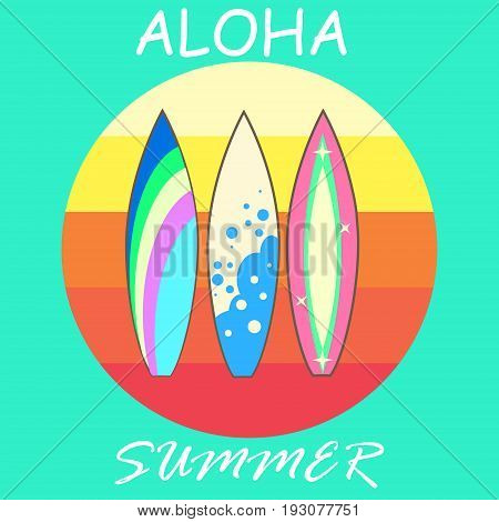 Colorful pattern of surfboards, Aloha summer, vector illustration