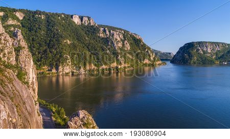 landscape in the Danube Gorges. Cazanele Mari seen from the Romanian side