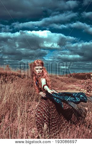 Hippie Blone Girl Cheerful, Peaceful And Free. Summer Time