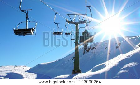 Cableway Ski Lifts in Farellones Winter Mountain Ski Resort in Chile
