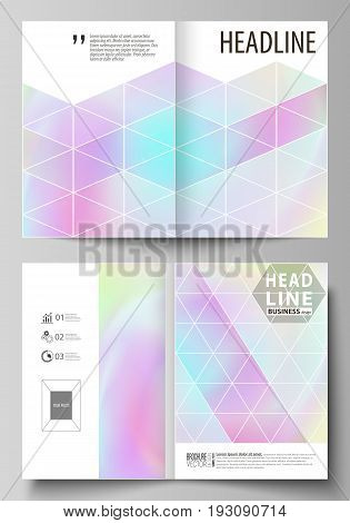 Business templates for bi fold brochure, magazine, flyer, booklet or annual report. Cover design template, easy editable vector, abstract flat layout in A4 size. Hologram, background in pastel colors with holographic effect. Blurred colorful pattern, futu