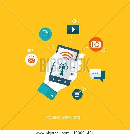 Flat design illustration with icons. Mobile services. eps10