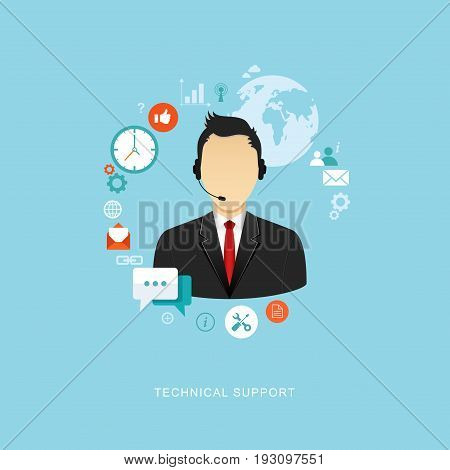 Flat design illustration with icons. Technical support assistant. eps8