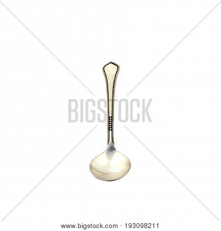 Empty Silver Desert Spoon Focus On Bowl Isolated On White.