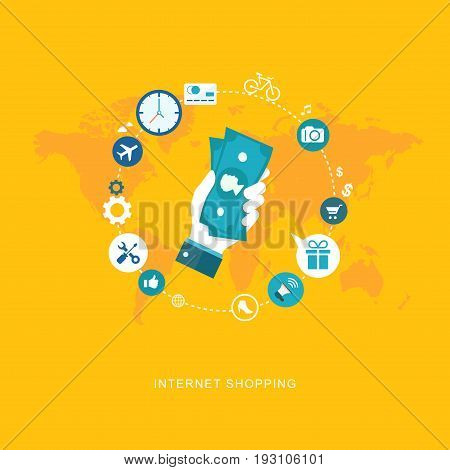 Online shopping flat illustration with icons. eps8