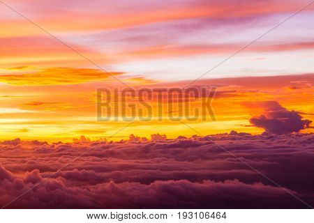 Sunset over the twilight cloud and sky backgroundcolorful dramatic sky