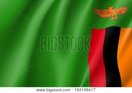 Waving flag Republic of Zambia. Symbol african state in proportion correctly and official colors. Patriotic sign Eastern Africa country. Vector icon illustration