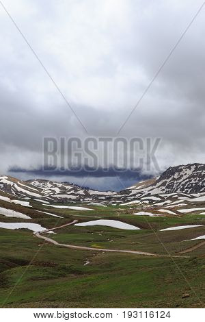 Mountains Covered By Melting Snow