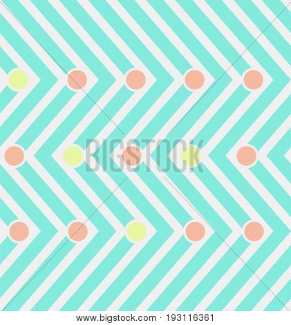 Blue zigzag pattern with yellow and red circles. Colorful geometric crankle texture for design, textile, wallpapers, wrapping paper, covers, backgrounds, fabric print