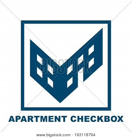 Checkbox in the form of a building, a symbol of choice realty, housing reservation, a monochrome vector illustration isolated on white background