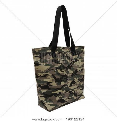 recycled cotton tote camouflage isolated on white background