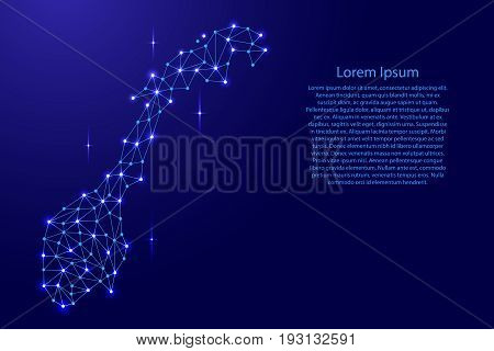 Norway map of polygonal mosaic lines network rays and space stars of vector illustration.
