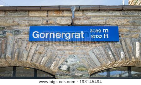 ZERMATT, SWITZERLAND - May 16. 2017: Gornergrat altitude sign at the Gornergrat station