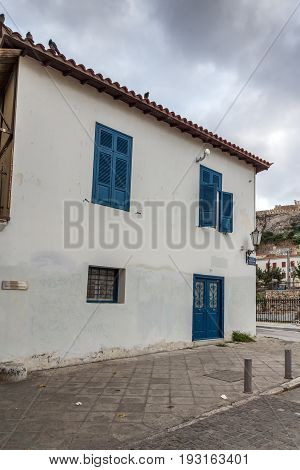 ATHENS, GREECE - JANUARY 20, 2017:  Old house in Plaka district in Athens, Attica, Greece