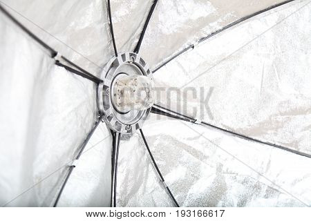 Flash On A White Background In The Photo Studio Softbox Equipment