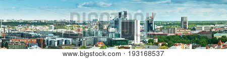 TALLINN, ESTONIA - JULY 10: View to Viru Gates in Old Tallinn on JULY 10, 2016 in Tallinn. View to the high buildings in the center of estonian capital