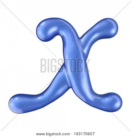 Glossy blue letter X uppercase. 3D rendering font with glint isolated on white background.