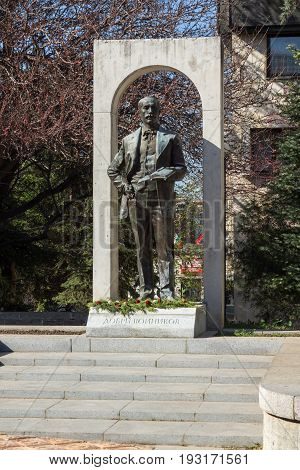SHUMEN, BULGARIA - APRIL 10, 2017:  Monument of Dobri Voynikov in city of Shumen, Bulgaria