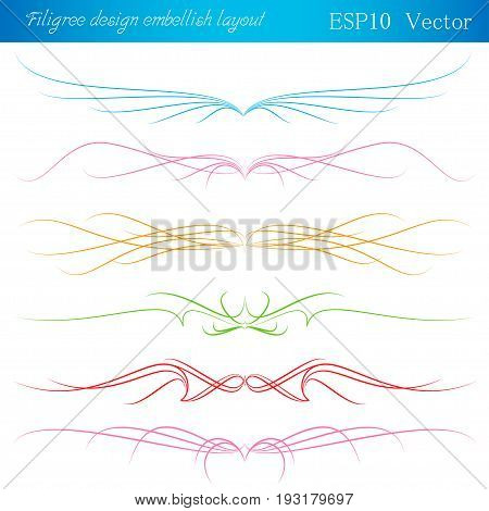 Set of filigree design embellish layout. Vector illustration.