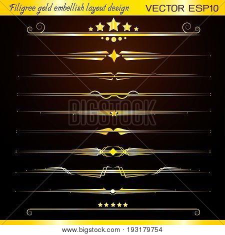 Filigree gold embellish layout modern design. Vector illustration