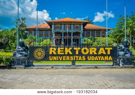BALI, INDONESIA - MARCH 08, 2017: Centre building of Universitas Udayana located in Densapar, Bali Indonesia.