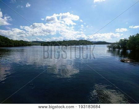Reflection of beautiful blue sky on lake