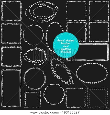 Set of hand drawn ink ornamental borders. Decorative elements for page and text decor.