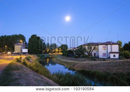 night landscape with the image of channel in Rovigo, Italy