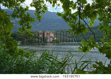 Landscape with the image of Toblino lake in North Italy