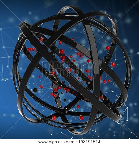 3d abstract. Sphere of multicolored rings in cloud from multicolored drops on gray background