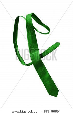 Green silk necktie isolated on white background