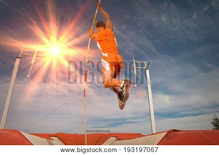 Pole vaulted taking off