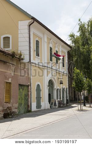 TOKAJ, HUNGARY. 24 JUNE, 2017: Streets of the medieval wine town of Tokaj in the province of Hungary