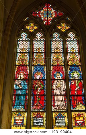 MAASTRICHT NETHERLANDS - JANUARY 16 2016: Stained glass windows of Basilica of Saint Servatius the oldest church in the Netherlands.