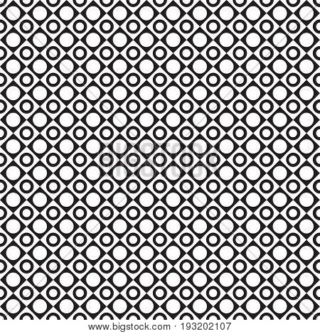 black and white tile chessboard pattern with circles, vector squares background. The geometric dot pattern.