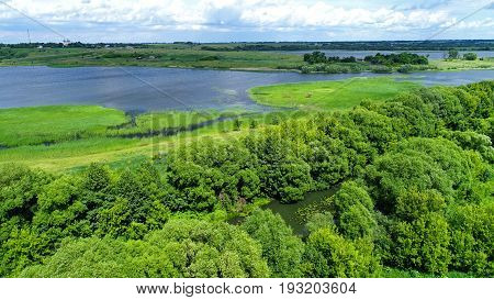 Top viev of pond in a central region in Russia