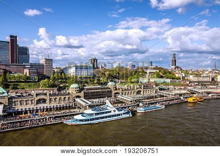 Hamburg, Germany - June 28, 2017: Seafront Altona in sea port.