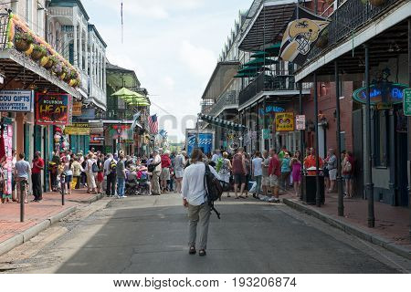NEW ORLEANS, LA - APRIL 13: View of Street in the French Quarter of New Orleans, Louisiana showing historic buldings with unique architecture on April 13, 2014