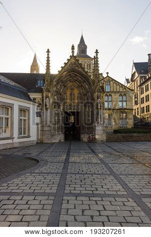 The Netherands. Maastricht. Entrance to the Basilica of Saint Servatius. It was built around the year 1000 AD.