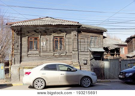 Nizhny Novgorod, Russia. - April 10.2017. The old wooden house on Malaya Yamskaya 3