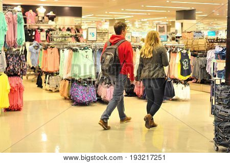 Galway City Center , Ireland June 2017,eyre Square Centre, Couple Shopping