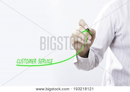 Businessman draw growing line symbolize growing Customer service