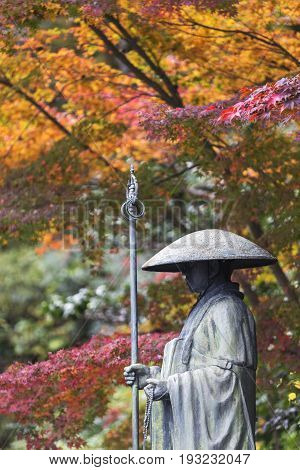 KYOTO JAPAN -NOV 23 2015: Bronze statue of The Ikkyu in Shuon-an (Ikkyuji) Temple Kyotanabe Kyoto Japan. Ikkyu-san is one of the most significant figures in Zen history