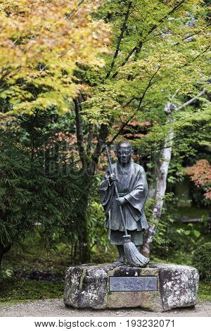 KYOTO JAPAN -NOV 23 2015: Bronze statue of The Ikkyu in Shuon-an (Ikkyuji) Temple Kyotanabe Kyoto Japan. Ikkyu-san is one of the most significant figures in Zen history