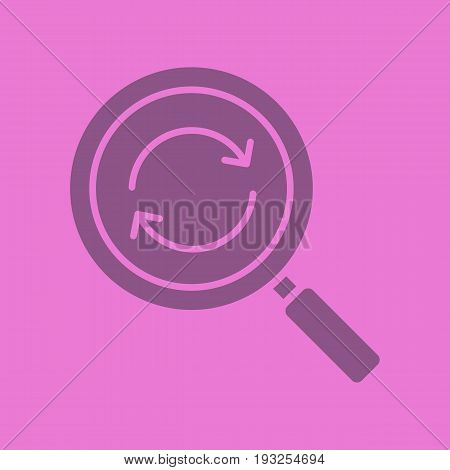 Refresh search glyph color icon. Silhouette symbol. Magnifying glass with recycle arrows. Negative space. Vector isolated illustration