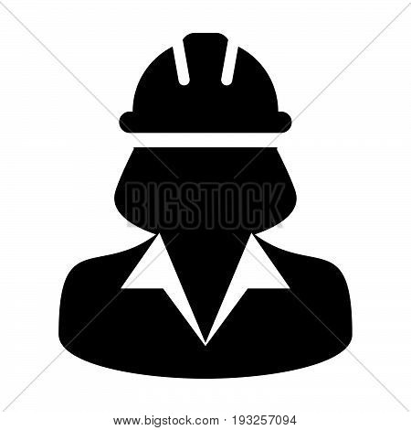 Woman Construction Worker Icon - Vector Person Profile Avatar With Hardhat Helmet in Glyph Pictogram Symbol illustration
