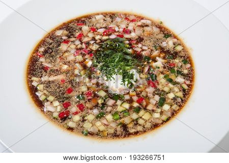 Russian Cold Vegetable Soup On Yogurt, Sour-milk Base - Okroshka