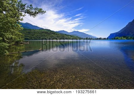 Landscape with the image of Toblino lake in North Italy