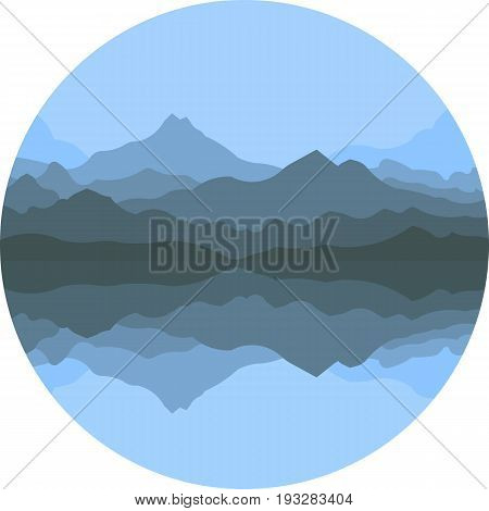 Abstract mountains and the river in the fog. Vector illustration